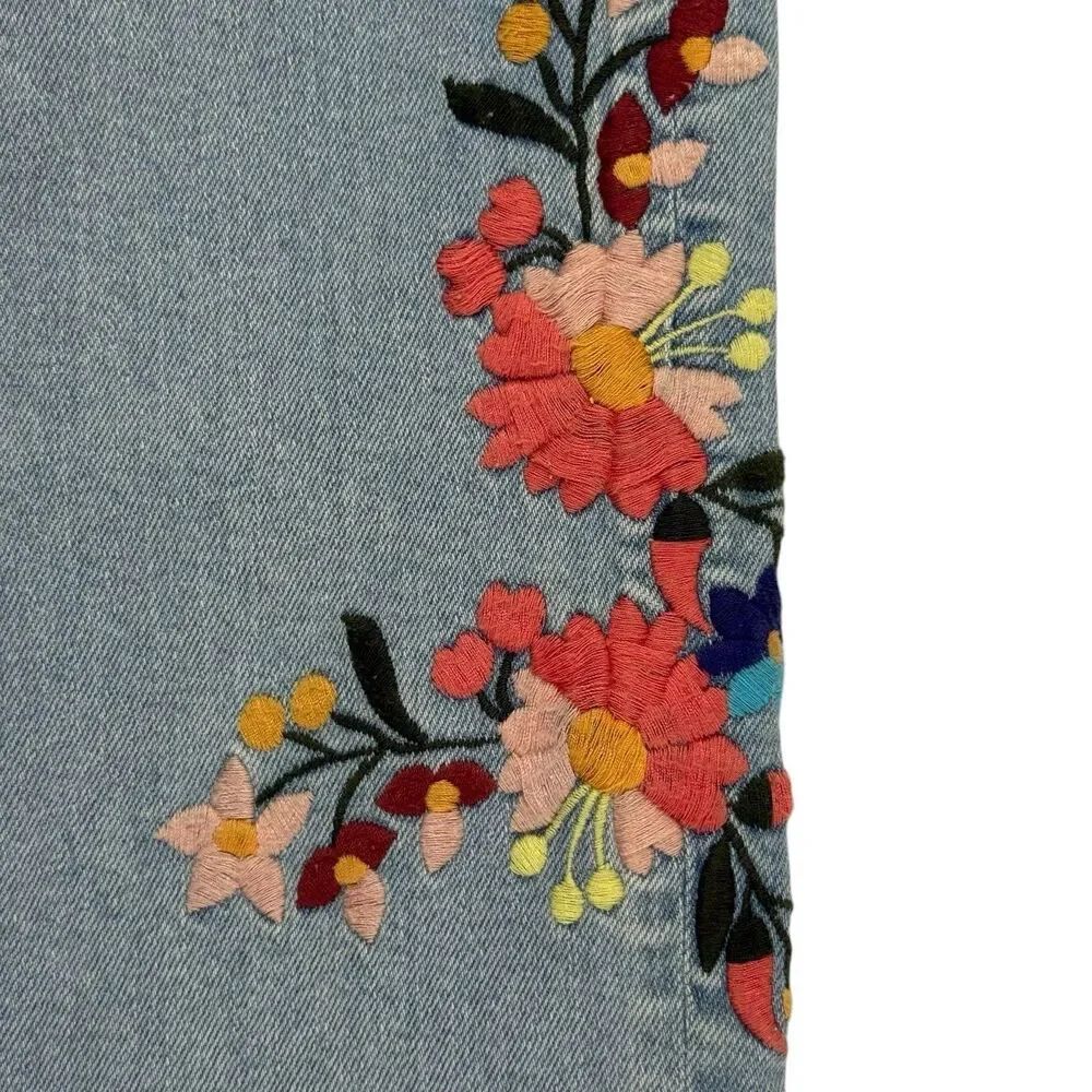 Pilcro Anthropologie Floral Embroidered Slim Fit Jeans Women 26 Stretch Bohemian